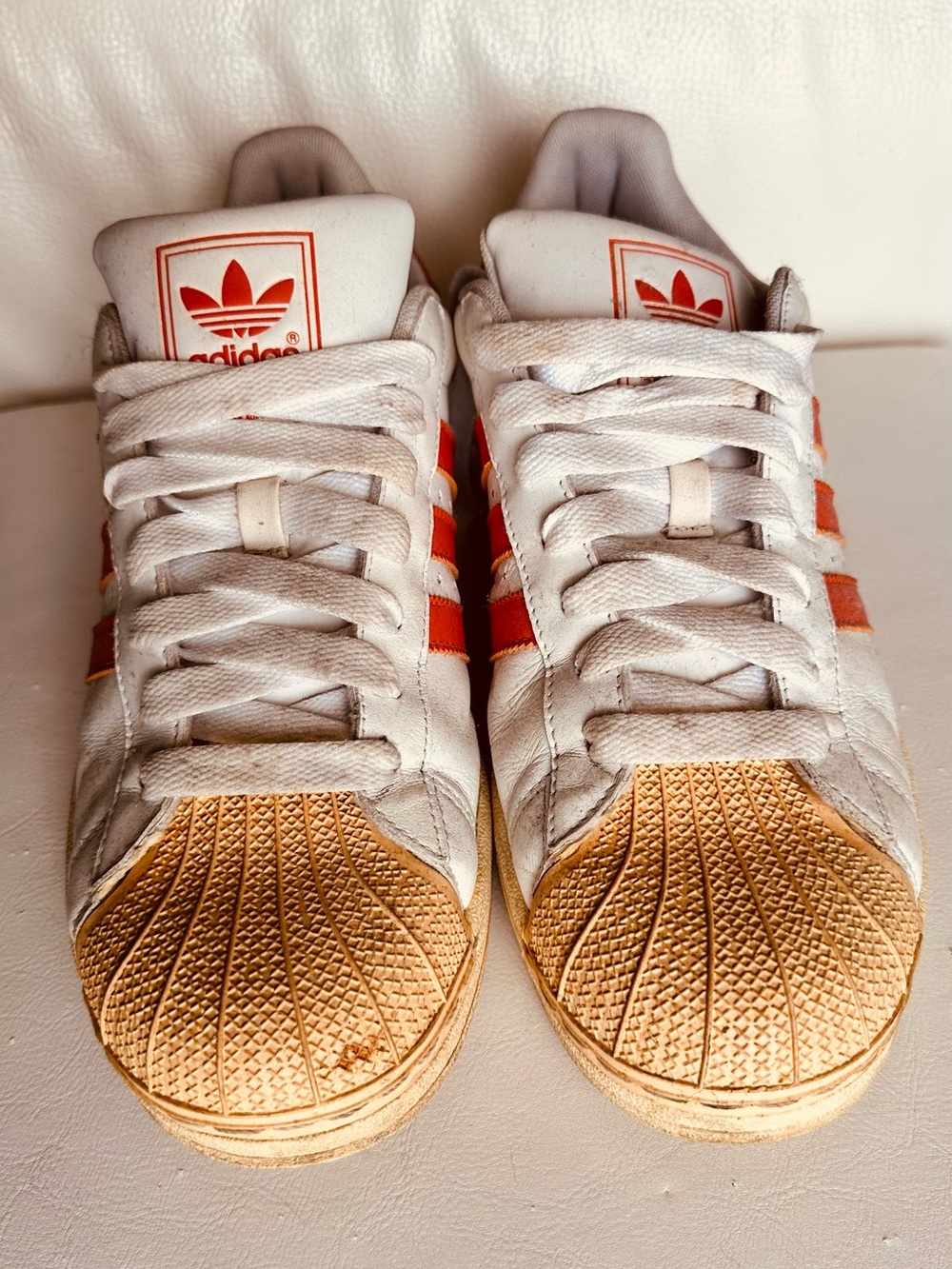 adidas White & Orange Superstar Shoes